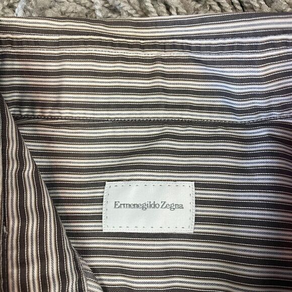 Ermenegildo Zegna Dress Shirt Mens 42 16.5 Striped Button Down Long Sleeve Logo - Picture 4 of 13